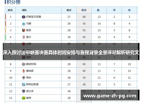 深入探讨法甲联赛决赛具体时间安排与赛程背景全景详尽解析研究文